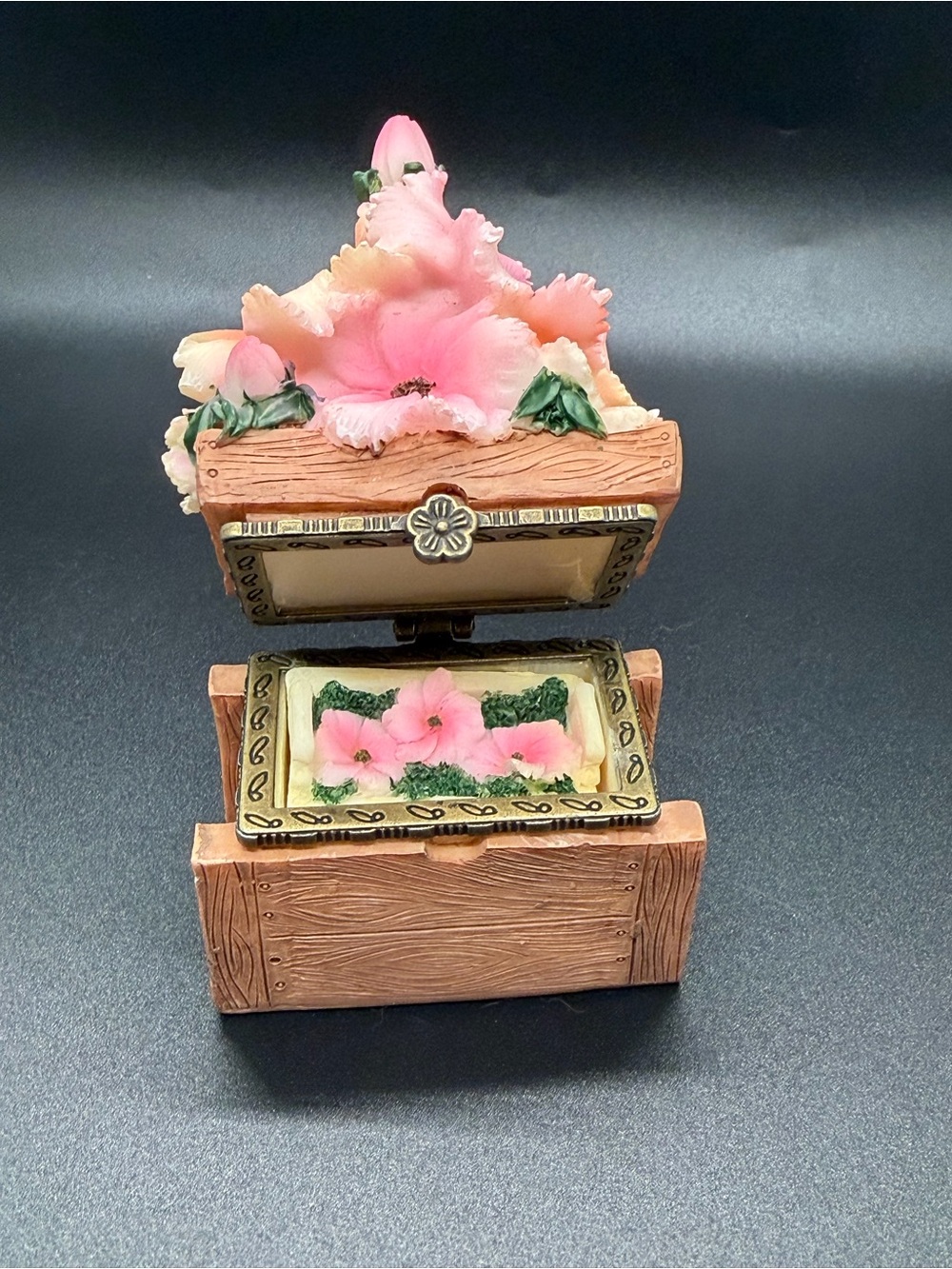 Rare Hibiscus Hawaiian Flowers Trinket Box With Pink And Orange Flower Trinket